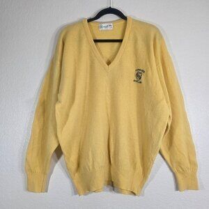 Kangol Vtg Golf Sweater Men XL Carnoustie Scotland Crest Yellow Preppy Wool